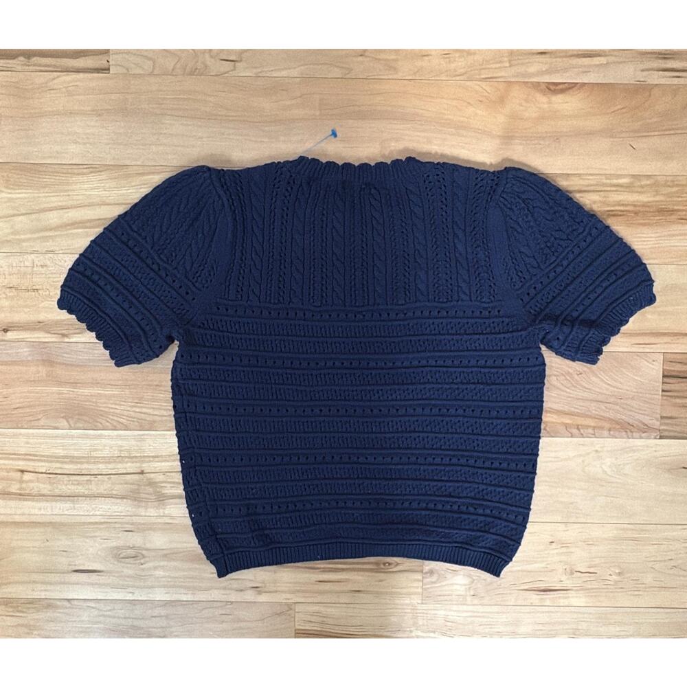 Draper James Navy Blue Pointelle Cable Knit Puff Sleeve Sweater - Size M - Picture 5 of 5